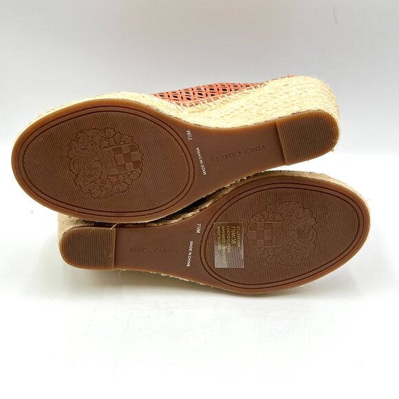 Vince Camuto Size 7.5 Coral Salmon Leather Wedges Espadrilles Sandals Shoes - Picture 9 of 13